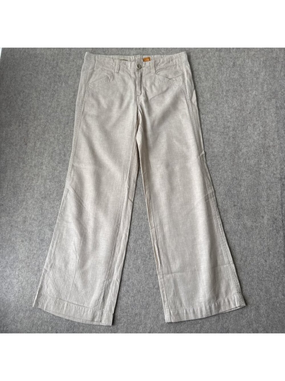 Pilcro Linen Flare Leg Pants Womens 4 Tan Y2K Low Rise Full Length